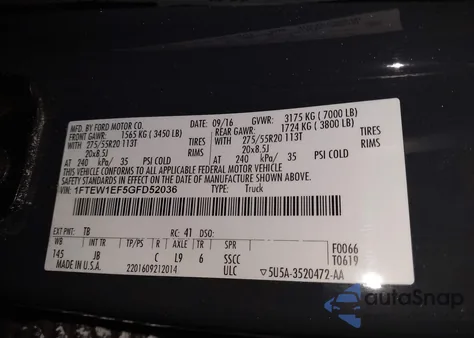 2016 Ford F-150 Xlt z USA, uszkodzony, nr VIN 1FTEW1EF5GFD52036